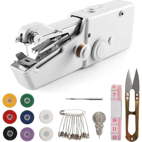 Mini máquina de coser portátil, inalámbrica, 20,5 x 6,7 x 3,5 cm, con accesorios, para reparaciones domésticas y pasatiempos creativos. (1/5)