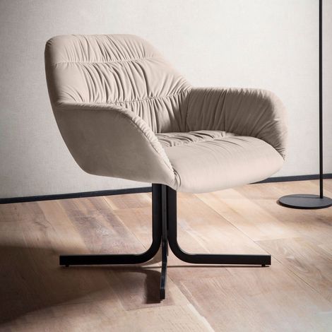 Fauteuil 64x68x74 cm en velours beige et pied noir