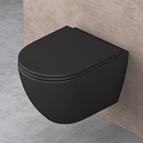 doporro Hänge-WC Spülrandlos Hänge-Toilette mit Tiefspüler inkl. Soft-Close Absenkautomatik schwarz matt aus Keramik Wandmontage Aachen179 neu