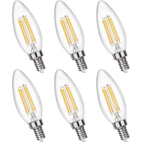 Ampoule Bougie E14 Dimmable Blanc Chaud 2700K, 400LM, 230V, E14 C35 4W LED Équivalent E14 40W, Ampoule Rétro Filament LED à Petit Culot pour Lustre, Lumière Décorative, lot de 6 (1/5)