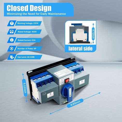 Commutateur de transfert Automatique AC-33iB Double Disjoncteur Inverseur de Source Automatique Puissance 4P 63A Automatique Commutateur Générateurde Transfert Double pour électricité (1/5)