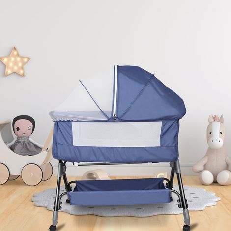 Beistellbett höhenverstellbar Babybett mit Rollen Moskitonetz 104x52x80-92cm marineblau (1/5)