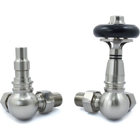 West Amberley Corner Thermostatic Radiator Valve and Lockshield - Satin Nickel (1/5)