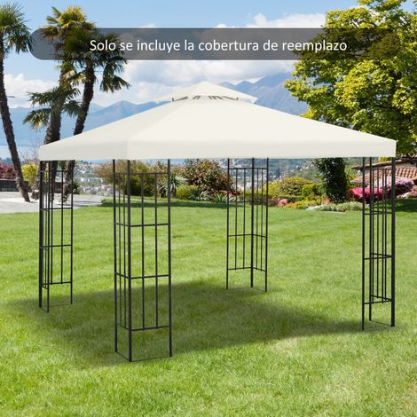 Telo di ricambio per gazebo Outsunny, 3x3 m, copertura di ricambio con doppio tetto, 8 fori di drenaggio e protezione UV, solo tendalino di ricambio per gazebo, color crema