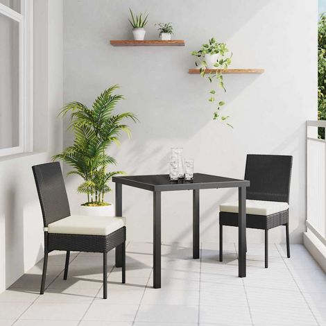 Conjunto de Comedor de Jardín 3 pcs Negro Poliratán vidaXL (1/5)