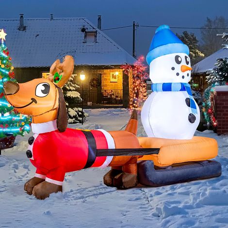 Chien gonflable de Noël 2,4 m avec LED, Grande décoration lumineuse pour jardin, pelouse et extérieur (1/5)