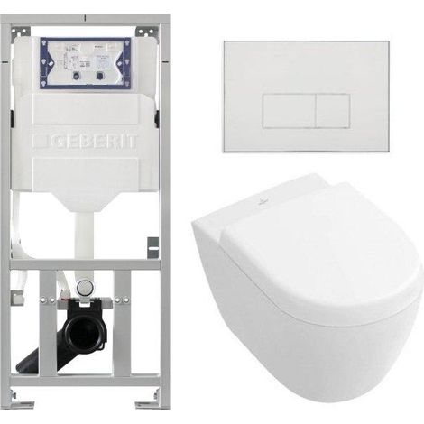 Ensemble de toilettes compactes à chasse directe de villeroy and boch avec réservoir de chasse geberit et softclose avec siège à fermeture rapide et
