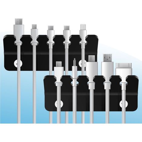Organisateur de Cables Acrylic 5 Slots - Lot de 4 Fixations pour Desk, Wall & Tablette (Noir, Cables 1cm) (1/5)