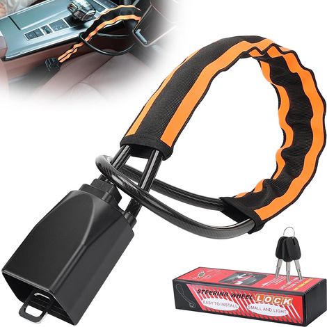 Bloqueo de volante para coche, cabezal metálico universal, dispositivo antirrobo visible, estable con 3 llaves para coche y autocaravana. (1/5)