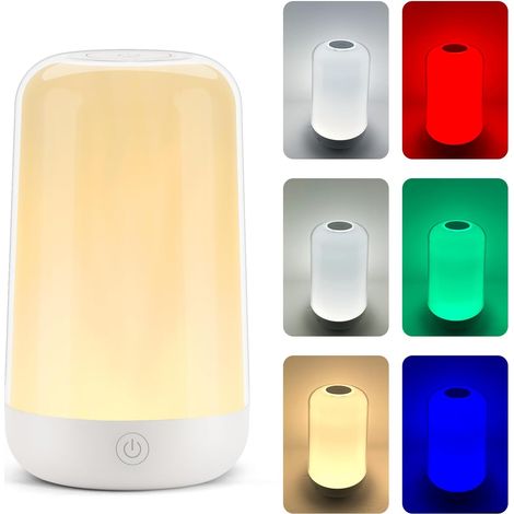 RGB Touch Bedside Lamp for Nightstand, 3 Color Temperatures Rechargeable Battery Night Light, Dimmable Mood Lighting for Bedroom Living Room Nursery, Breastfeeding, Kids, Adult (1/5)