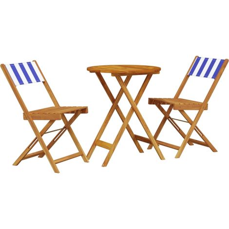 Maison Exclusive - Set da Bistrot 3pz Blu e Bianco in Tessuto e Legno Massello