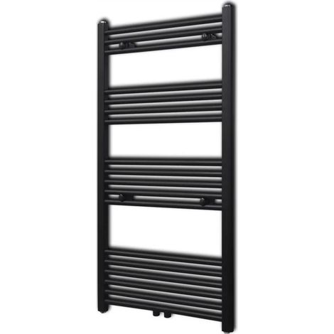 Black Bathroom Central Heating Towel Rail Radiator Straight 600x1160mm vidaXL
