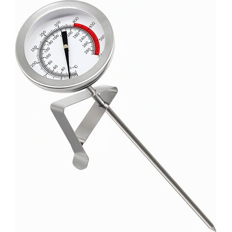 Thermomètre de friture en acier inoxydable, 50 °F à 550 °F, double graduation 20 °C à 280 °C, tige de 30 cm, aiguille noir (1/4)