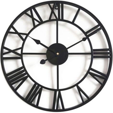 Horloge Murale Silencieuse Vintage, 40cm Squelette en Métal Horloge, Salon Cuisine Café Hôtel Bureau Décor À La Maison Horloge (Noir)