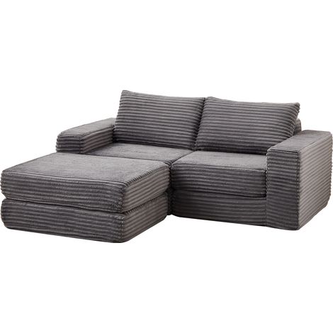 Divano letto 2 in 1 in velluto a coste grigio con 2 cuscini e pouf rimovibile (1/5)
