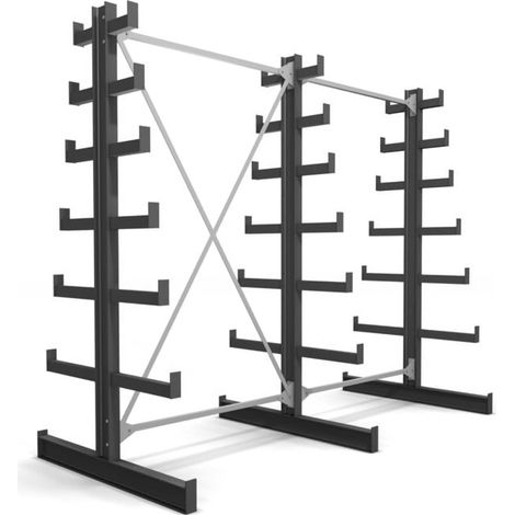 Rayonnage à bras en porte-à-faux STIER, double, 2 travées avec 6 niveaux décroissants 2600x2000x500 mm