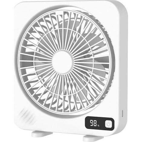Ventilateur de bureau à économie d'énergie avec batterie rechargeable, ventilateur oscillant à 360 degrés pour bureau, dortoir ou camping portable rechargeable (1/5)