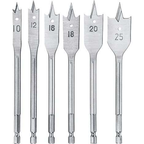 kwb Flachfräs-Bohrer Set, 6-teiliger Flach-Bohrer Satz für Holz 10 -25 mm, zubehör Schlagbormaschine (1/4)