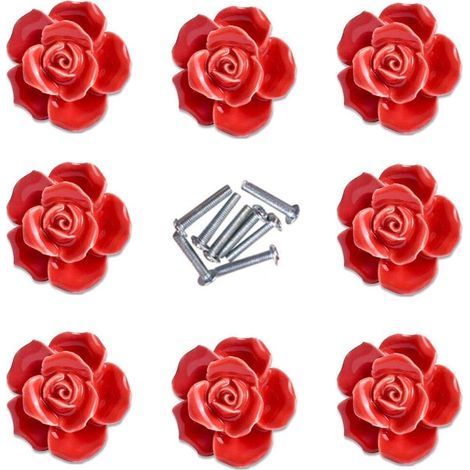 8pcs élégante rose rouge tire fleur boutons de meuble en céramique poignées de tiroir de placard (1/3)