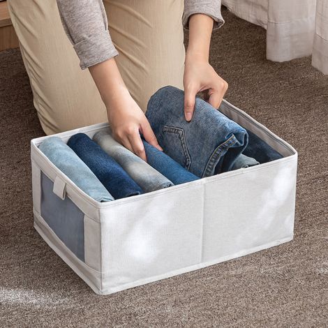 Beige Foldable Fabric Clothes Jeans Storage Organizer (1/5)