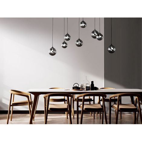 LED Pendelleuchte BALA 8-flammig Schwarz mit Rauchglas Kugeln, Breite 115cm (1/5)