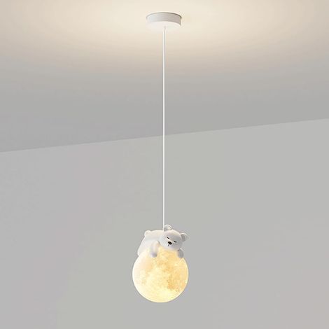 Lampe suspendue pour chambre d'enfant de dessin animé, lampe suspendue petit ours blanc, lampes à suspension en résine blanche avec abat-jour sphérique en acrylique, luminaires G9, lustre simple et mo (1/5)