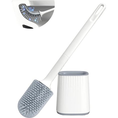 Scopa per WC con supporto, setole in silicone, pulizia profonda del bordo del WC.