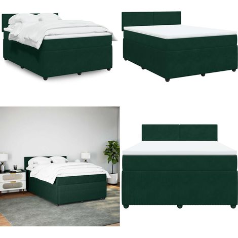 vidaXL Sommier à lattes de lit et matelas Vert foncé 140x190cm Velours (1/5)