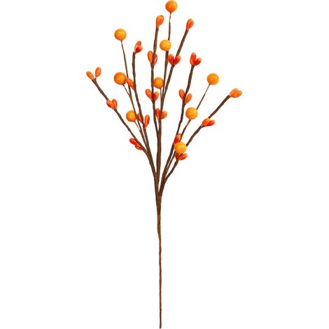 Décoration de branche d'arbre séchée simulée orange et rouge - 29 cm (mousse de fruits ronds/poudre de noyaux de fruits ovales) (1/2)