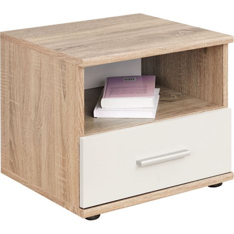 Table de Chevet "Dino" 45cm Chêne & Blanc (1/2)