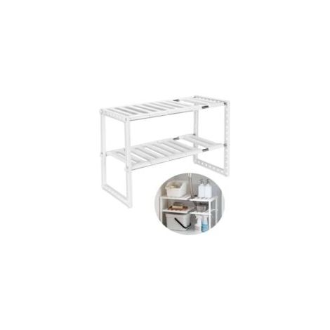 Crezuo Ausziehbarer Ablagekorb für unter die Spüle, geeignet für Küche, Bad, Schlafzimmer, Wohnzimmer, verstellbare Länge 38-70 cm, Tragkraft 14 kg (Weiß)