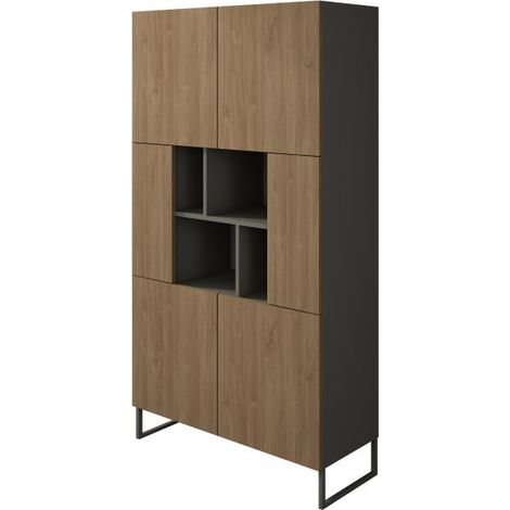 Libreria 164 cm rovere e grigio con ante e ripiani - Rio