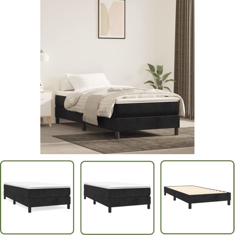 The Living Store Cadre de lit sans matelas noir 90x190 cm velours - Cadre De Lit - Lit Double - Lit Velours - Literie - Meuble Chambre (1/4)