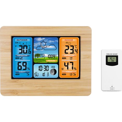 FanJu FJ3373 Station météo numérique multifonction LCD réveil intérieur extérieur prévisions baromètre thermomètre hygromètre avec capteur cordon d'alimentation USB (1/5)
