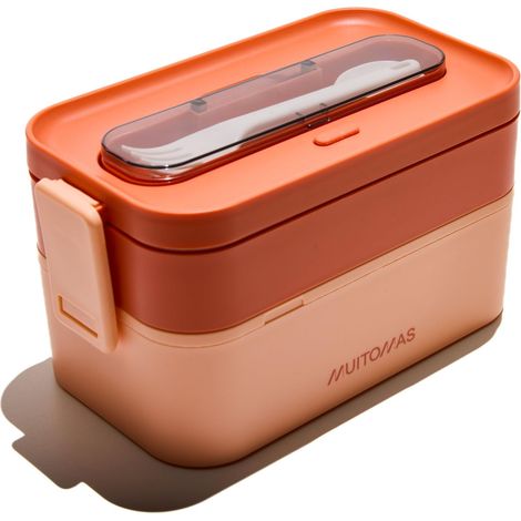 Lunch Box 1700 ml, porte-repas avec couverts et deux conteneurs, boîte à lunch hermétique pour aliments, boîte à lunch micro-ondes, lave-vaisselle et congélateur, couleur pêche floue (1/5)