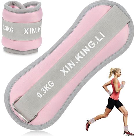 Poids Cheville et Poignet，Bracelet Lesté，Ankle Weights，2 x 0.3kg，Rose, Enfants et Femmes, Pour le Fitness, la Danse, le Pilates, le Yoga, le Jogging (1/5)