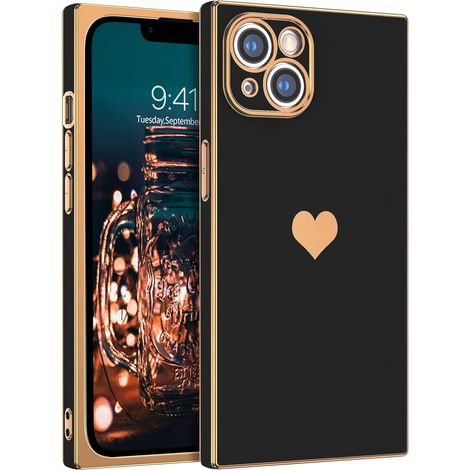 CUSTODIA APPLE IPHONE 13 IN SILICONE LEGGERO NERO ORO CON CUORE (1/5)