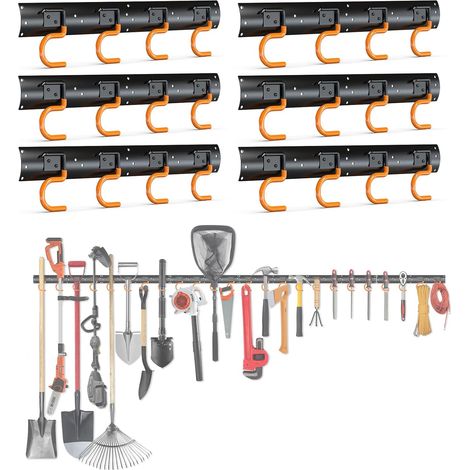 3-H Porte-Outils de Jardin Mural6x 42 cm, Support Outils de Jardin en Acier et PVC Antidérapant pour Rangement Outils Jardinage, Crochet Mural Garage pour Remise Entrepôt Ferme et Établi (1/5)