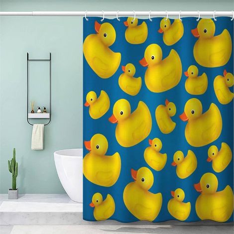 Rideau de Douche Anti Moisissure 90x180cm Canard Jaune Tissu 100% Polyester Salle De Bains Rideaux Imperméable Lavable en Machine avec 12 Crochets pour Baignoire Animaux De Dessin Animé (1/5)