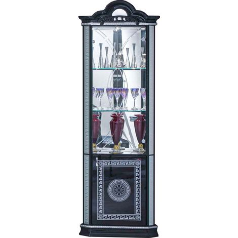 Vitrine 2 portes bois vernis laqué brillant noir et gris Venus 78cm (1/3)