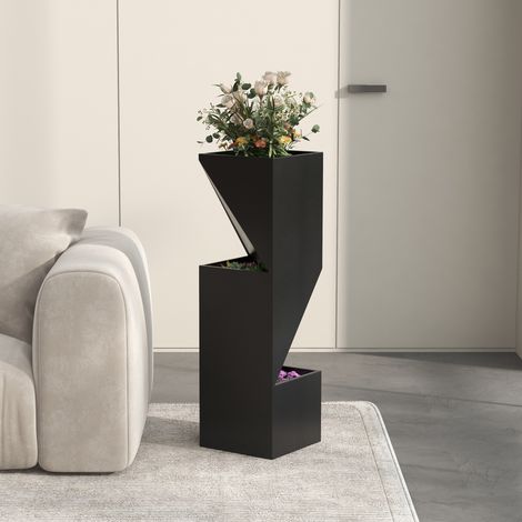 Jardinière d'extérieur avec 3 zones de culture et trous de drainage, en métal noir, 30x30x100 cm (1/5)