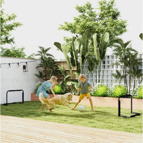 Mini buts de football pliables 2 pièces 90x36x60 cm en métal noir, jardin FloraGrace (1/5)