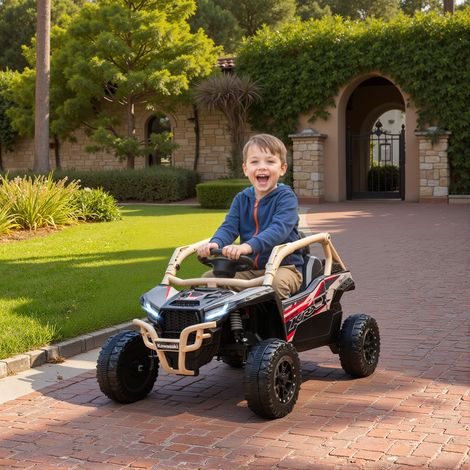 Véhicule tout-terrain électrique 12V pour enfants - pour enfants de 3 à 8 ans - jaune - lumières LED - musique - klaxon - télécommande
