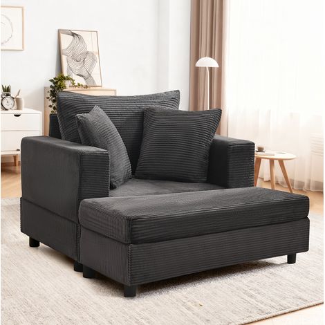 Chaiselongue grigia in metallo e legno con contenitore, poggiapiedi e cuscini (1/5)