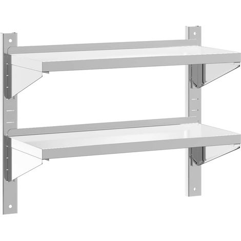 vidaXL 2-Tier Wall Shelf 75x30x60 cm Silver Stainless Steel