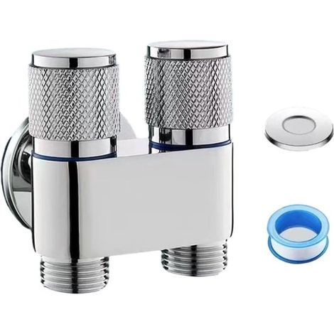 WC-Armatur mit Eckventil Doppelarmatur 1 2 Waschmaschinenarmatur Dreiwege-Bypass Edelstahl geeignet für Küchen Badezimmer Gärten Hotels silber (1/5)