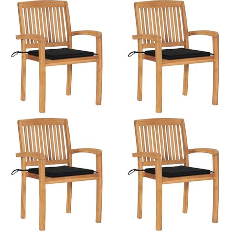 Chaises de jardin empilables avec coussins 4 pcs Teck solide 53 (1/5)