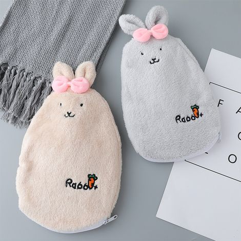 Bouillotte à motif lapin avec housse en peluche, anti-explosion, housse amovible. (1/4)