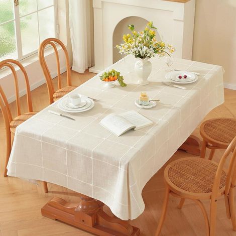 Nappe en lin Blanc 220x135cm, lavable, coton, rectangulaire