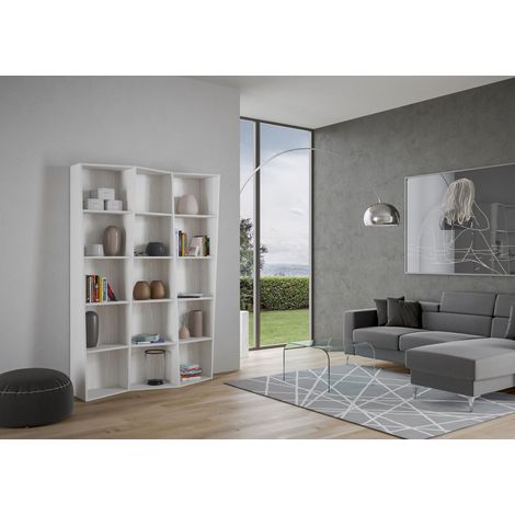 Libreria Moderna 3 Elementi 5 Ripiani Trek Bianco Frassino